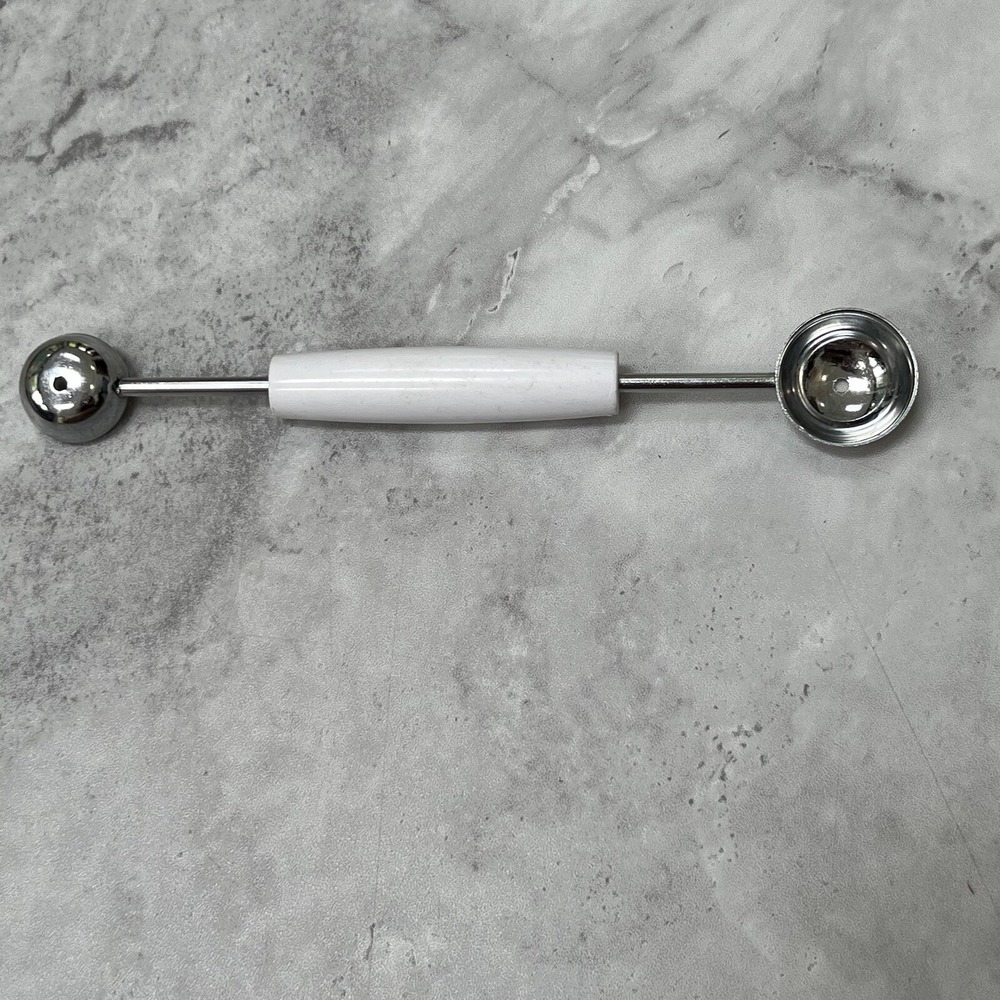 Vintage Melon Baller Melon Scoop Double Sided White Handle 7"‎